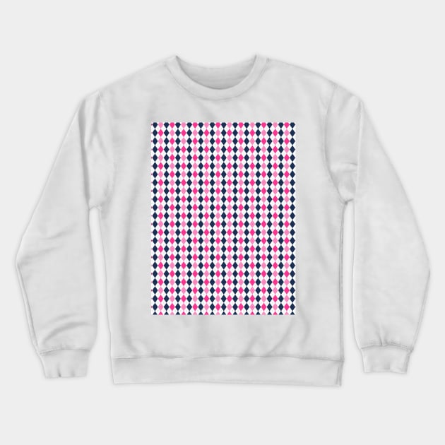 Pink Navy Blue and White Argyle Pattern Diamond Checks Crewneck Sweatshirt by squeakyricardo